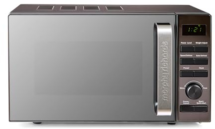 Morphy Richards Digital Microwave with Mirror Glass Door, 20L Capacity, 95 Minute Timer fo Cooking, 6 Power Levels, Defrost mode, Glass Turntable, 800W, Matt Black, Easy Clean, 511444