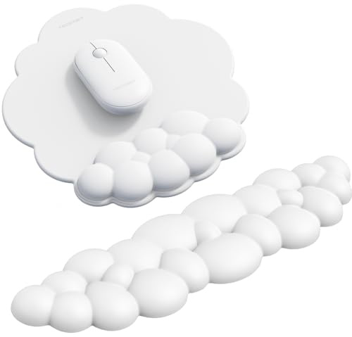 TECKNET Wolke Handballenauflage Tastatur, Mauspad mit Handauflage, Ergonomische Handauflage Tastatur mit PU Leder Memory Schaum, Wolke Wrist Rest für Büro/PC/Gaming/Computer Schmerzlinderung