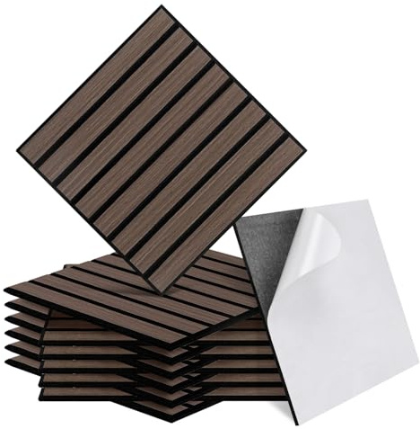 ISOISL 12er Set Akustikpaneele Holzoptik Wandpaneele Selbstklebende,Bohrfrei & Leicht Recyceltes Filz,Wandverkleidung als Schallschutz & Schalldämmung Akustikplatten 30x30 cm,Walnuss