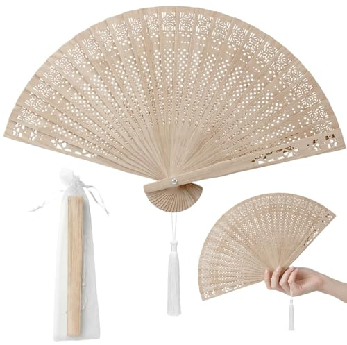 Handfächer Bambus 2PCS,Fächer Holz,Sandelholz Faltfächer,hochzeitsfächer | Vintage Fächer Holz Klein,Handfächer Damen,Orientalischer Faltfächer,für Tanz,Hochzeit,Party,DIY Deko,Haus Dekorationen