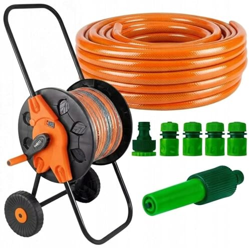 NEO TOOLS Garten Gartenschlauch Set 30 m 1/2 Zoll mit Schlauchwagen Rasensprenger und Anschlüssen 4-lagiger PVC Schlauch UV-beständig Komplettset Bewässerung Garten