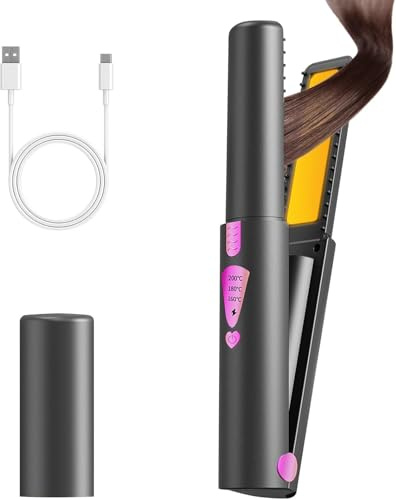 Journeyside Plancha de Pelo 2 in 1,Plancha Pelo Inalámbrica 4500mAh,160-200°C Calentamiento Rápido,Elimina El Encrespamiento,Plancha Portátil Recargable con Guante Anti-escaldaduras