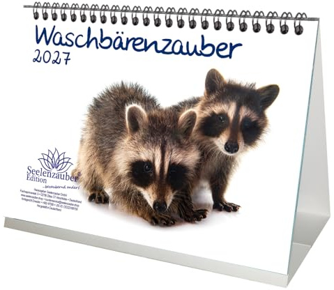 Waschbärenzauber DIN A5 Tischkalender für 2027 Waschbären - Seelenzauber