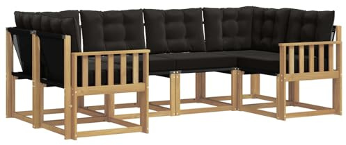vidaXL Outdoor-Sofagarnitur mit Kissen 6 pcs Weiß und Schwarz, Sofaset für den Garten, Moderne Kollektion, wetterfest, Bequeme Akazienholz-Sitze, entspannendes Arrangement