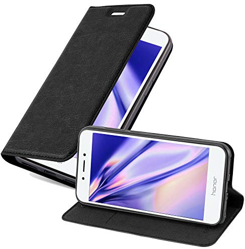 Cadorabo Hülle kompatibel mit Honor 6A aus Premium Kunst Leder Flip Klappbare Stoßfeste Magnetische [Standfunktion] [Kartenfächern] Cover Hülle für Honor 6A Tasche in Schwarz