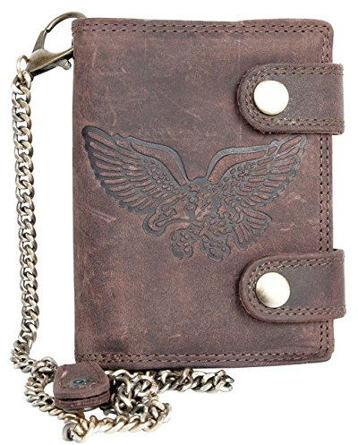 Herren Wild Biker Naturleder Geldbörse Mit Einem Adler Und Mit Einer Metallkette RFID