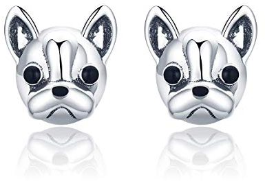 Oorbellen-Ohrstecker aus 925er Sterlingsilber, Motiv: Treue Partner Französische Bulldogge