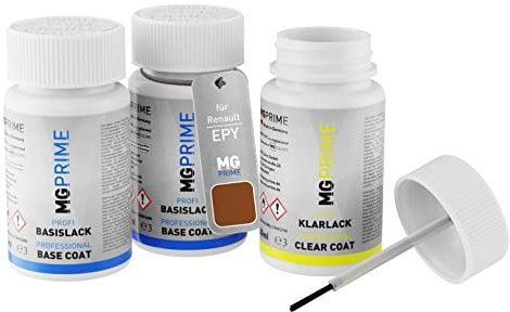 MG PRIME Stylos de retouche pour Renault EPY Orange Atacama Nacre + vernis | Desert Orange Pearl, Peinture voiture, Kit peinture de fond + base + vernis, flacons de peinture avec pinceau, 50ml chacun