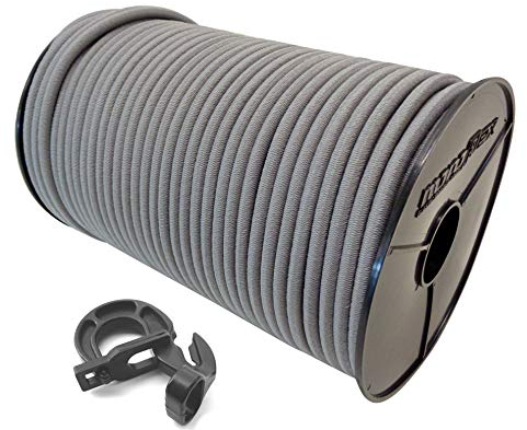 8mm 40m Expanderseil Gummiseil + 50 Easyfix Haken mit PE Mantel Gummileine Planenseil Seil Plane in Grau