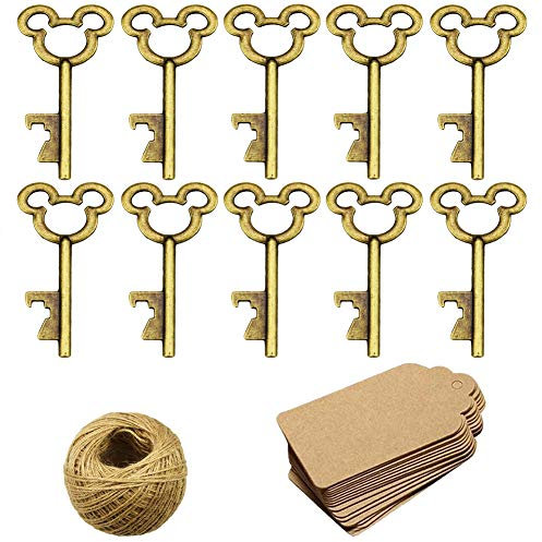 50Pcs Vintage Skeleton Key Bottle Openers with 50pcs Escort Card Tag and Twine for Wedding Party Favors Rustic Decoration, Bronze