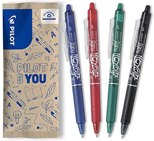 PILOT - FriXion Clicker 0.7 Set - 4 Stück: Blau/Schwarz/Grün/Rot - Radierbarer -Nachfüllbarer Gel-Tintenroller mit Druckmechanik und thermosensitiver Tinte - Komfortables Schreiben - Mittlere Spitze