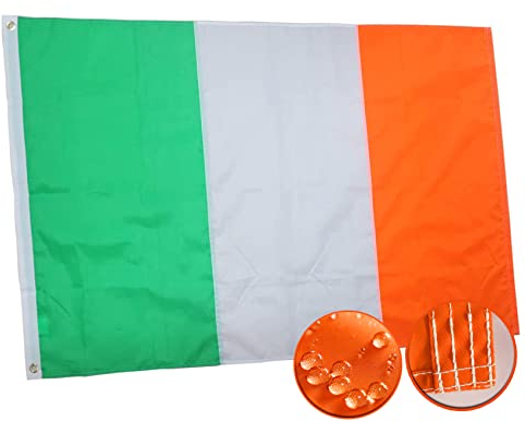 rhungift Hochwertige, strapazierfähige Irland-Flagge, 90 x 150 cm, langlebig, Oxford-Nylon, 210D, vierfach genähte Fliegenenden, Messingösen für einfache Präsentation, irische Flaggen, 90 x 150 cm