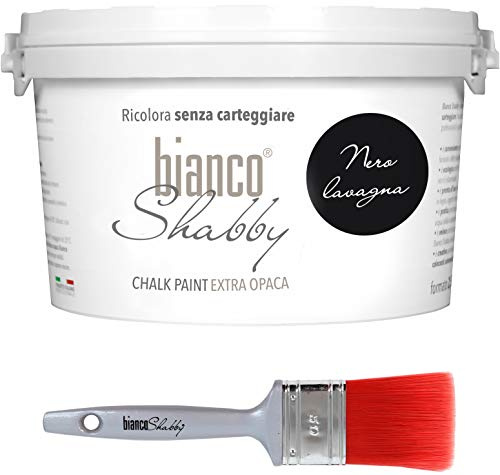 Chalk Paint Nero Lavagna & Pinsel - Shabby Chic Vintage Extra Matt (2,5 Liter) + Professioneller Pinsel (50 mm)