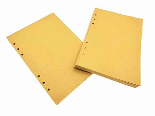 Ailifly Nachfüllbares Papier mit 6 Löchern, für Vintage-Leder, Schreibtagebuch, Tagebuch, Spiralnotizbuch (12,7 cm (A7), unliniertes braunes Papier, 2 Stück
