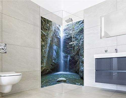 NORILIVING Duschrückwand Fliesenersatz Dusche 100x200 cm Motiv Wasserfall Chantara | Duschwand ohne Bohren 2 teilig | Wandverkleidung Bad Aluverbundplatte 3 mm