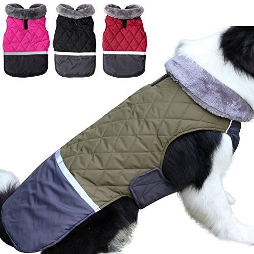 JoyDaog Wendbarer Hundemantel für mittelgroße Hunde mit Fleece-Kragen, wasserdicht, warme Hundejacke für den kalten Winter, Grün, Größe L