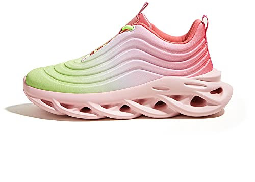 LUCKY STEP Damen Chunky Platform Tie Dye Rainbow Sneakers Tennis Running Mode Schuhe, (Neongrün/Pink Multi), 42 EU