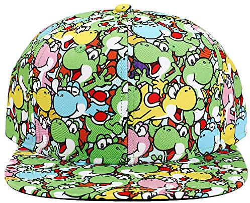 Super Mario Brothers Yoshi Snapback Cap für Herren, Allover-Print, Blau, Blau, Einheitsgröße