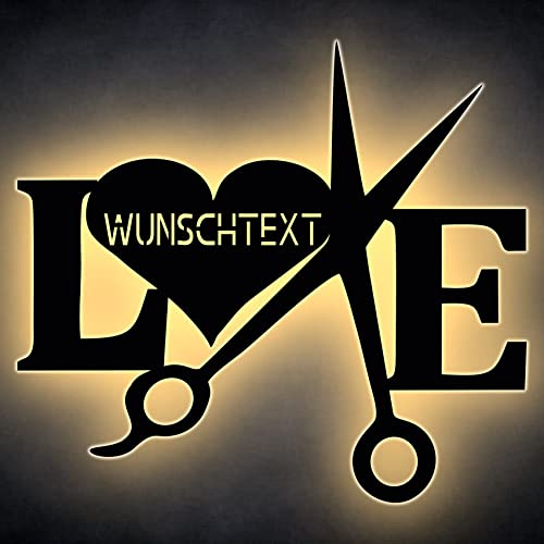 Friseur schere Love personalisiert mit Wunschtext Lasergravur Schlummerlicht LED Nachtlicht für Schlafzimmer Wohnzimmer Geschenk für Freunde Partner