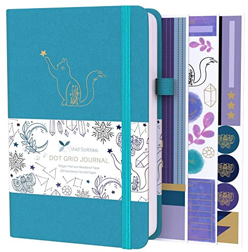 VIVID SCRIBBLES Dotted Journal - 160gsm Bleed Proof Thick White Paper - 200 Numbered Dot Grid Pages - 5.8 x 8.3 inch Dotted Bullet Notebook
