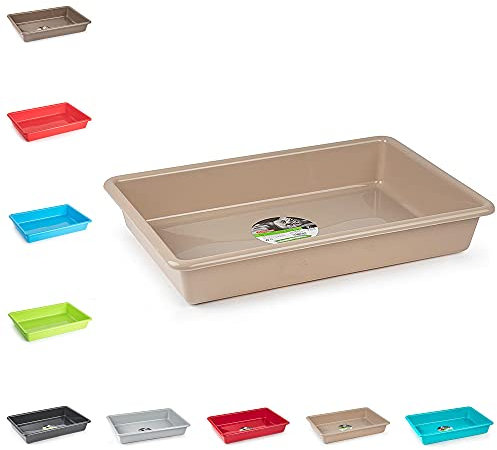 Large Cat Plastic Litter Tray, Durable High-Grade Plastic Cat Kitten Puppy Dog Pet Toilet Potty Litter Training Tray Box Easy Clean Litter Tray for Kittens (9L - Taupe Litter Tray)