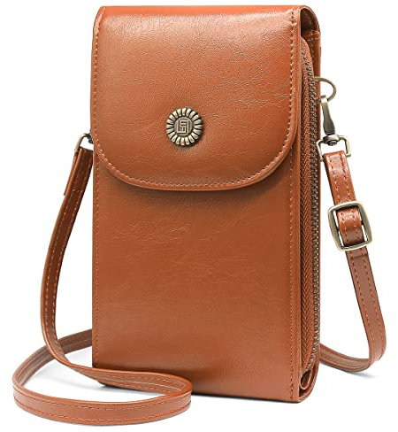 GOUNNU Handytasche zum Umhängen Damen Handy Umhängetasche Leder Frauen Geldbeutel RFID Schutz mit 5 Kartenfächer Kleine Crossbody Brieftasche Schultertasche Geldbörse Passt Handy unter 6,5 (Braun)