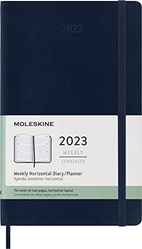 Moleskine Wochenplaner 2023, 12-Monats-Wochenkalender mit Horizontalem Layout, Horizontaler Wochenplaner, Softcover, Großformat 13 x 21 cm, Farbe Saphirblau