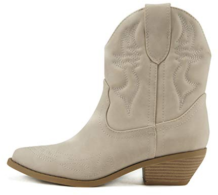 SODA RIGGING ~ Damen Western Stitched Point-Toe Low Heel Ankle Mid Shaft Stiefel, Sandfarbenes Nubuk, 43 EU