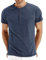 AOTORR Men's Henley T-Shirts Summer Casual Short Sleeve Front Placket Shirt AMZ028 Dark Blue XL