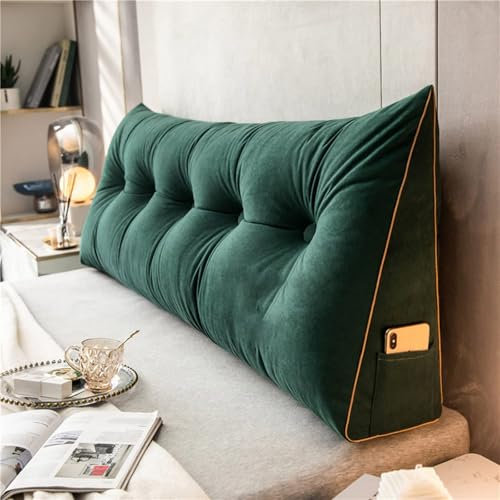 DMJLI-T Kopfende Großes Rückenkissen Lesekissen für Bett und Sofa, Keilkissen mit Waschbarem Bezug Bett Rückenlehne Großes Dreieckiges für Sofa Bettkopfteil,80×50×20cm-Verde