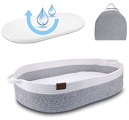 Kenuak® Wickelauflage, Baby Wickelkorb, Reise-Wickelunterlage, Moseskorb, Wickelaufsatz, Wickeltischauflage für Kommode, Babyzimmer Dekoration, Schaumstoffmatratze + wasserabweisender Bezug
