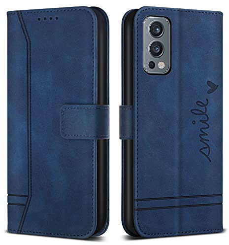 Bravoday Hülle für OnePlus Nord 2 5G, PU Ledertasche Handyhülle Flip Schutzhülle für OnePlus Nord 2 5G, mit Kartenfäch & Kickstand, Blau