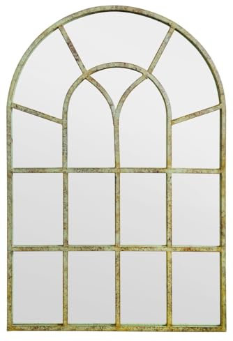MirrorOutlet Large Metal Rustic Arched Shaped Window Garden Outdoor Mirror 90cm X 60cm, Bronze (GM095)