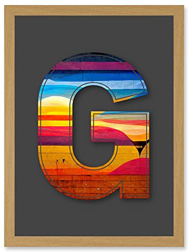 Wee Blue Coo Letter G Bright Abstract Landscape Decorative Graffiti Mural Alphabet Initial Stencil Artwork Framed Wall Art Print A4