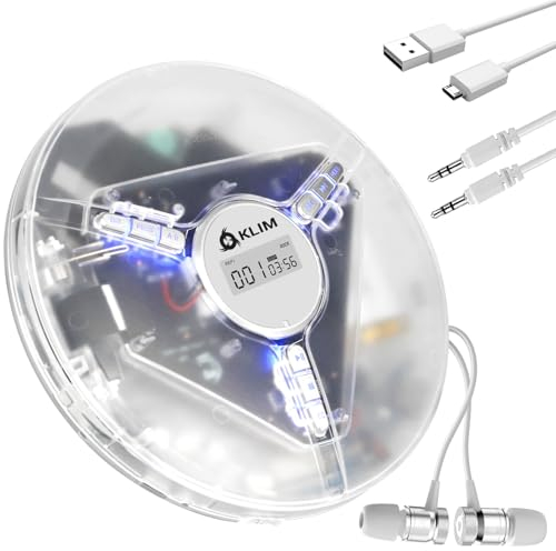 KLIM Discman – Lettore CD portatile con batteria interna ricaricabile + Auricolari KLIM Fusion – compatto, personale - NUOVO - Trasparente