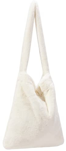 KALIDI Plüsch Handtasche mit Reißverschluss Niedlich Flauschige Crossbody Bag Damen Schultertasche für Uni Mädchen, Weiße