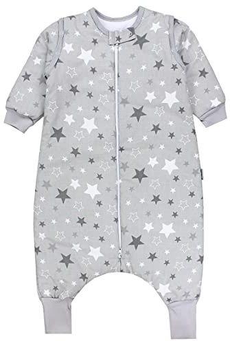 TupTam Baby Schlafsack mit Beinen und Ärmeln OEKO-TEX zertifizierte Materialien, Winterschlafsack 2,5 TOG Unisex, Farbe: Sterne Weiß/Grau, Größe: 80-86