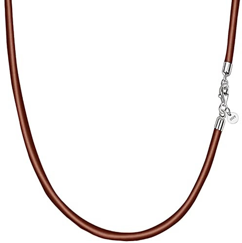Viwind Collier en Cuir Authentique 2,5mm / 3mm de Large, Chaîne Tissée de 45 à 60cm, Fermeture en Argent Sterling 925 pour Pendentif DIY (60, Corde Ronde Marron)