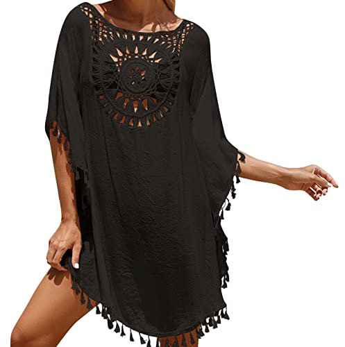 Strandkleid Damen Strandponcho Chiffon Sommer Badeanzug Bikini Cover-Ups mit Quasten, Boho Strandtunika, Transparent Strandurlaub Badeanzug, Bikini Beachwear für Urlaub