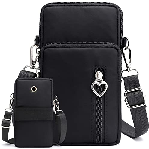 Casecret Handytasche zum Umhängen mit Geldbörse Damen Handy Tasche Pouch Kleine Umhängetasche Brieftasche Portemonnaie Armtasche Sportarmband für iPhone 14 13 11 Samsung S22 Xiaomi Bis zu 7.5 Schwarz
