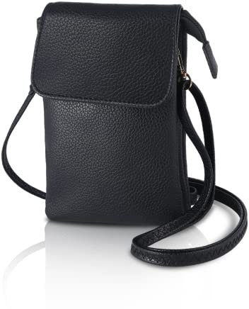 Firtink Leather Crossbody Phone Bag Black Phone Bag Small Cross Body Shoulder Bag 4 Layer Wallet Purse With Magnetic Clamshell For Women Girls