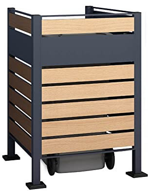 WESTMANN 1er Mülltonnenverkleidung Planum | Metall 80x90x120 cm Grau/Braun | Mülltonnen Sichtschutz & Mülltonnenbox für 1 Mülltonne