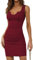 Missufe Mini robe d'été moulante en tricot pour femme - Robe décontractée - Col en V - Robe courte, bordeaux, M