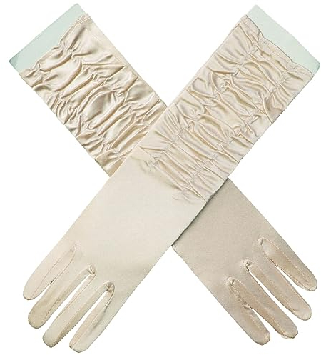 LJRPUPY Weiße Brauthandschuhe für Hochzeit, Party, geraffte Handschuhe, Halloween-Kostüm-Handschuhe für Frauen und Mädchen, Champagner, Einheitsgröße