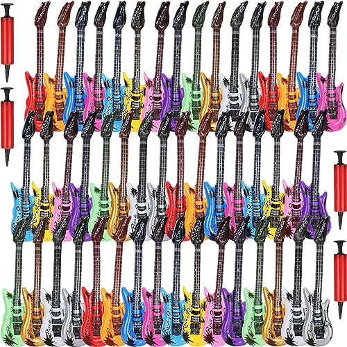 Chitidr Aufblasbare Gitarre, 89,9 cm, aufblasbare Gitarre, Rock'n'Roll-Party-Dekorationen, aufblasbare Party-Requisite mit 4 Pumpen für 80er-/90er-Jahre-Motto-Party, 48 Stück, 12 Farben
