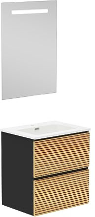 Baikal Mueble de Baño Dash. Conjunto de Baño de 2 Cajones, Suspendido en Pared, Incluye Lavabo Cerámico. Mueble de Fondo de 46cm. Mueble MONTADO. Lavabo Encastrado 60 cm Bicolor