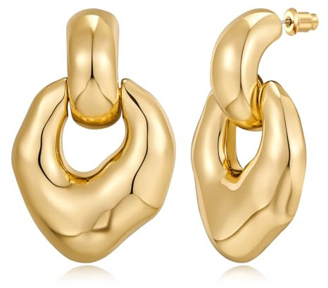 HESSAWELL Gold Unregelmäßige Ohrringe für Frauen Statement Gold Hoop Anhänger Ohrringe für Frauen Schmuck Gold Silver Statement Vintage Geometric Stud Earrings for Women and Girls Gifts