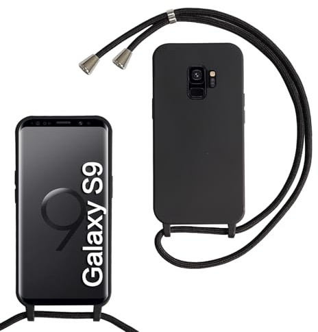 Haygdz Silikon Handykette für Samsung Galaxy S9 Hülle mit Band,Verstellbarer Halskette Handyhülle,Necklace Hülle mit Band,Handyhülle für zum Umhängen,Case mit Schnur, Schwarz