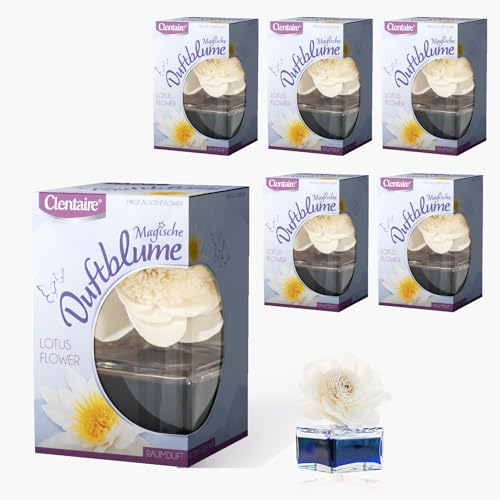 CLENTAIRE Duftblumen 6er Pack x 75 ml Lotus Flower - sinnlicher blumiger Raumduft, handgefertigte Papierblume auf Maniok, Raumdekoration