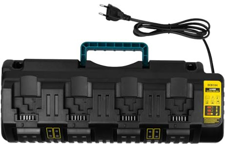 ASUNCELL Chargeur de Batterie Li-ION 12V-18V Compatible avec DeWalt DCB104, 4 Ports 3,0 A Chargeur Rapide Compatible avec Batterie Dewalt série DCB (avec 2 Ports USB 2,1A)